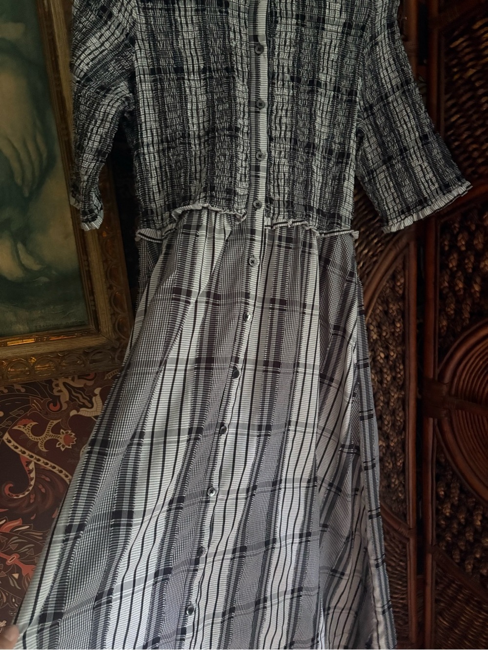 Anthropologie Maeve Mixed Plaid Midi Dress Peter Pan Collar Cottagecore Small - Picture 3 of 7